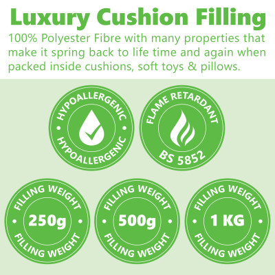 Luxury Cushion Filling Fibre Pack Sizes 250g 500g 1kg