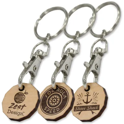 Branded Wooden Trolley Coin with Laser Engraving from BMPM®