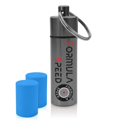 (60mm x 12mm) (Blue Earplugs) Other Colour Container (TBC) (Keyring Loop at Top)