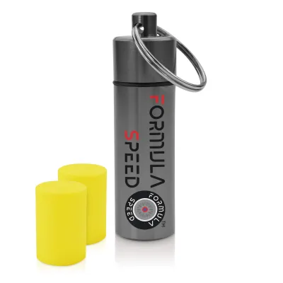 (60mm x 12mm) (Yellow Earplugs) Other Colour Container (TBC) (Keyring Loop at Top)