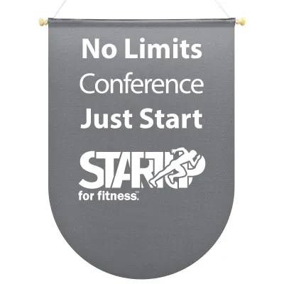 - Bespoke Size (Up to 100cm x 70cm) Colour TBC Polycotton Fabric Finished with Wooden Pole with End Caps & 100cm Hanging String - Rectangle With Circle Curved End