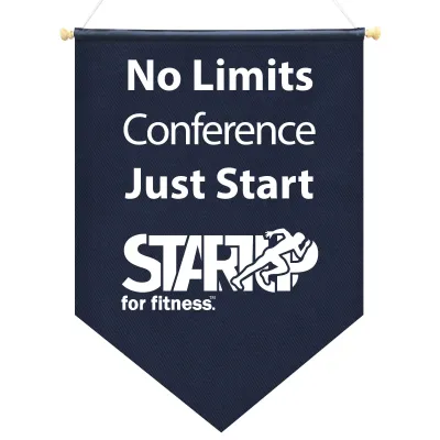 - Bespoke Size (Up to 100cm x 70cm) - Navy Blue Cotton Fabric Finished with Wooden Pole with End Caps & 100cm Hanging String - Rectangle With Pointed End