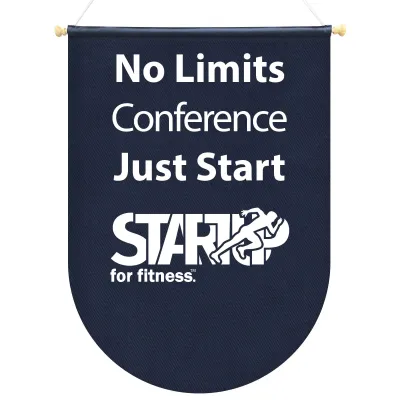 - Bespoke Size (Up to 100cm x 70cm) - Navy Blue Cotton Fabric Finished with Wooden Pole with End Caps & 100cm Hanging String - Rectangle With Circle Curved End