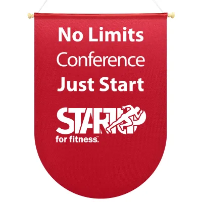 - Bespoke Size (Up to 100cm x 70cm) - Red Polycotton Fabric Finished with Wooden Pole with End Caps & 100cm Hanging String - Rectangle With Circle Curved End